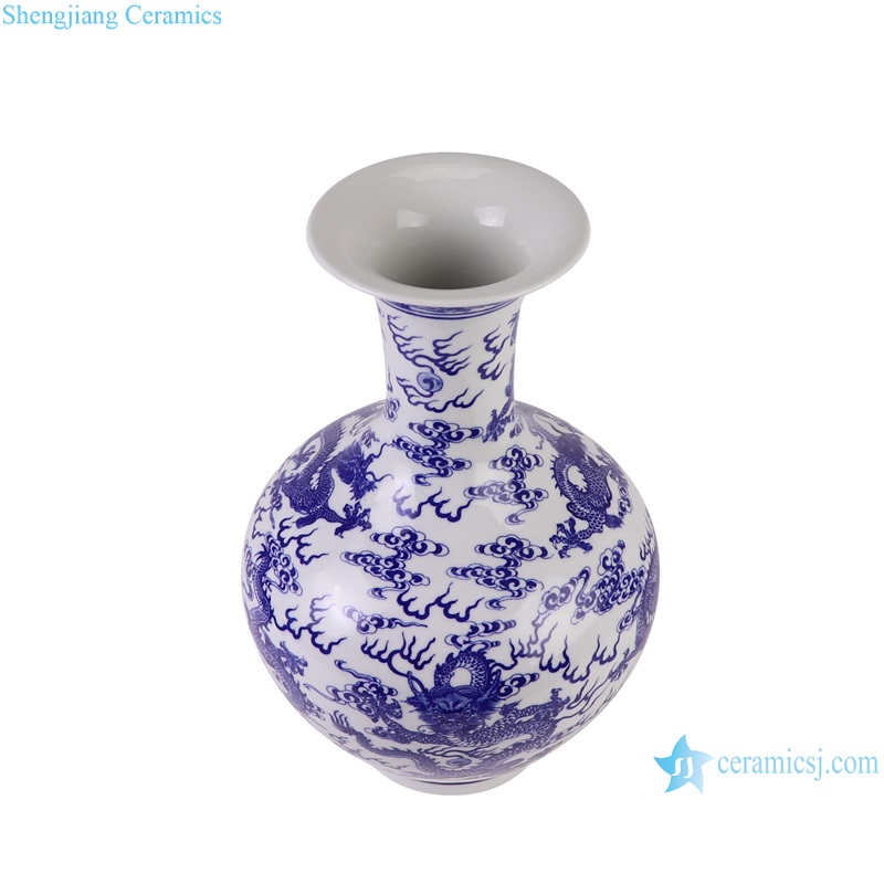 RYCI67-A Blue and White Porcelain Dragon Pattern ceramic decorative tabletop vase--vertical view