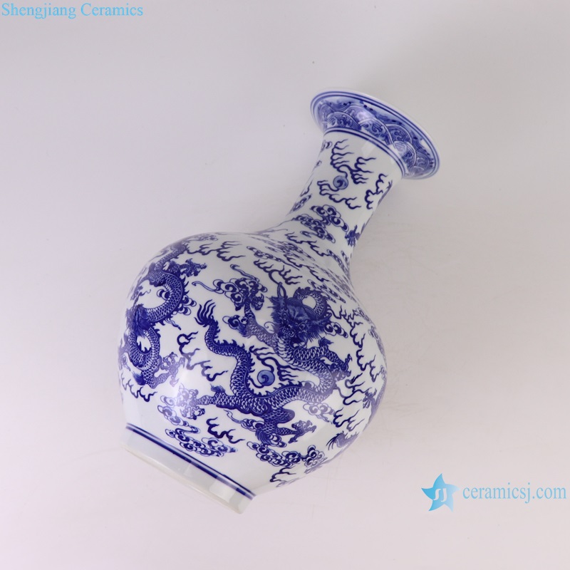 RYCI67-A Blue and White Porcelain Dragon Pattern ceramic decorative tabletop vase--lay down