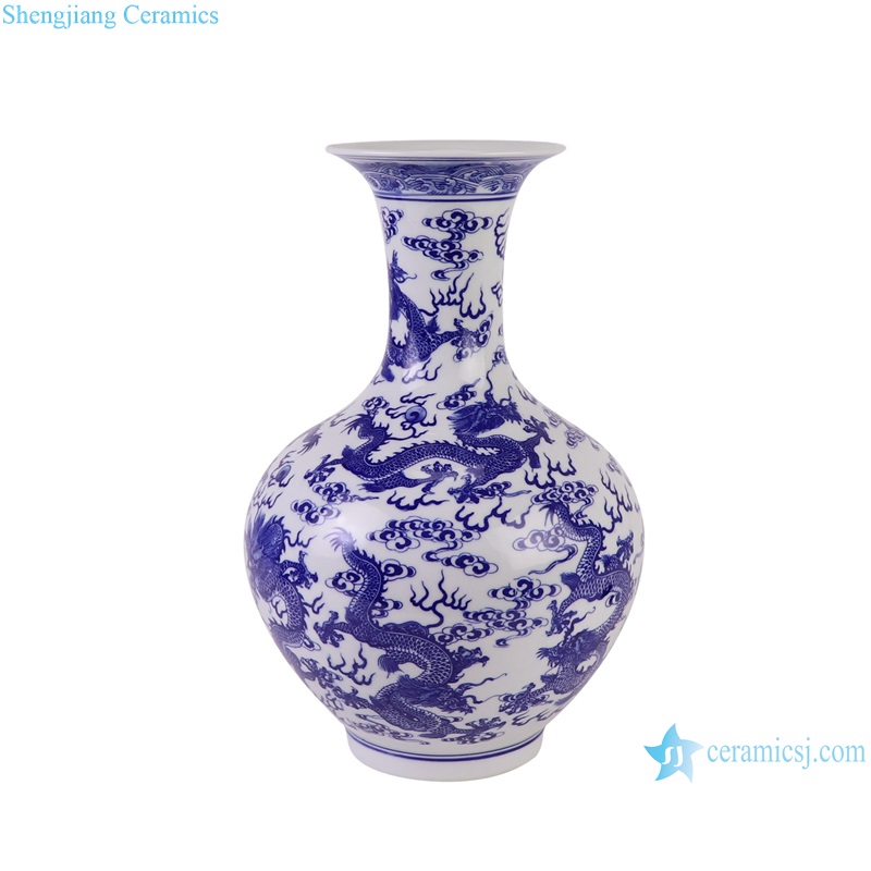 RYCI67-A Blue and White Porcelain Dragon Pattern ceramic decorative tabletop vase--side view