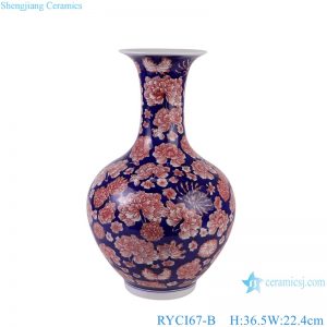 RYCI67-B Underglazed Red full flowers pattern ceramic decorative tabletop display vase