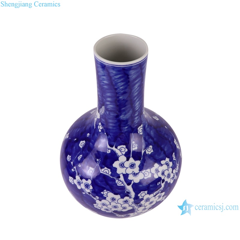 RYCI68-A blue and white Porcelain Dark blue glazed Ice plum Ceramic globular Vase--vertical view