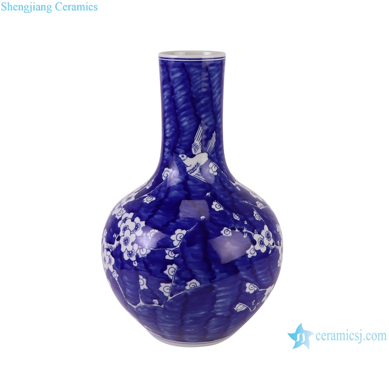 RYCI68-A blue and white Porcelain Dark blue glazed Ice plum Ceramic globular Vase--side view