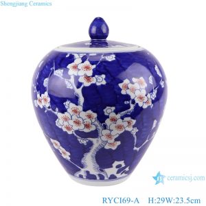RYCI69-A Blue and White porcelain red Ice Plum Ceramic Round Storage Pot Lidded Jars
