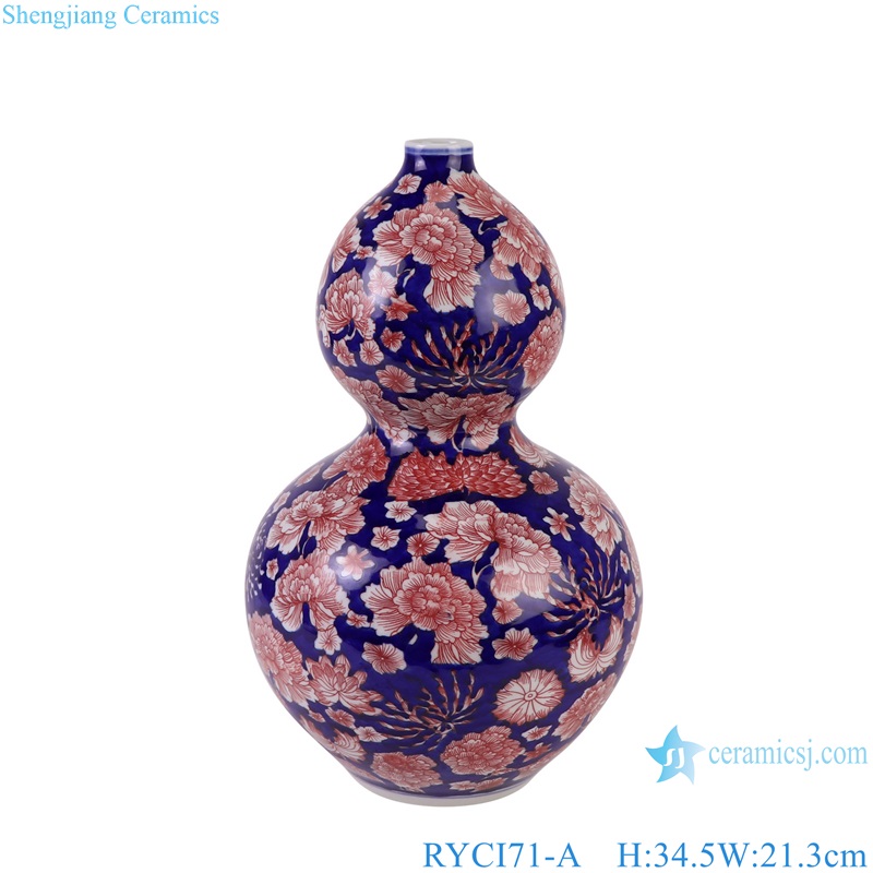RYCI71-A Jingdezhen Undeglazed red full flower pattern Ceramic gourd Vase