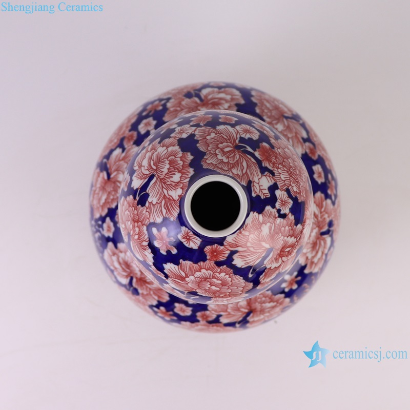 RYCI71-A Jingdezhen Undeglazed red full flower pattern Ceramic gourd Vase---bottle
