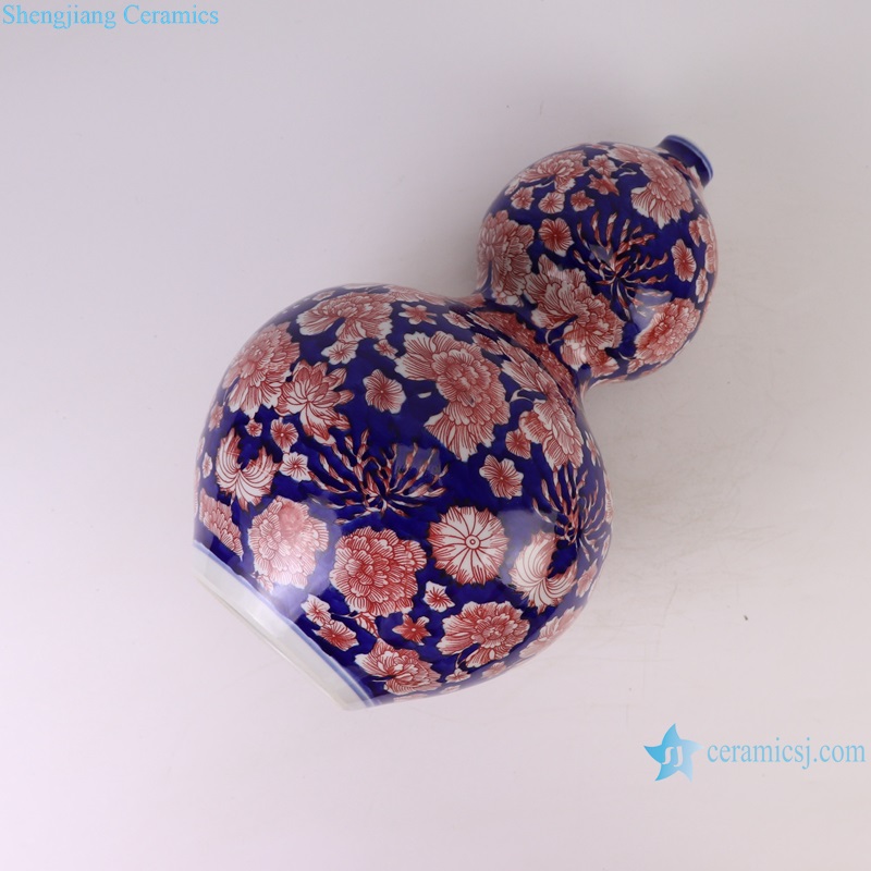 RYCI71-A Jingdezhen Undeglazed red full flower pattern Ceramic gourd Vase