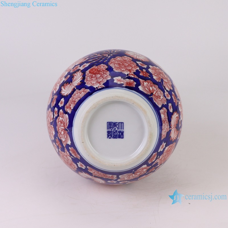 RYCI71-A Jingdezhen Undeglazed red full flower pattern Ceramic gourd Vase---bottom view