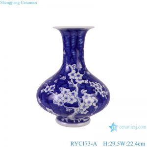 RYCI73-A Dark blue glazed Ice plum pattern Flat belly Ceramic Tabletop Vase decoration