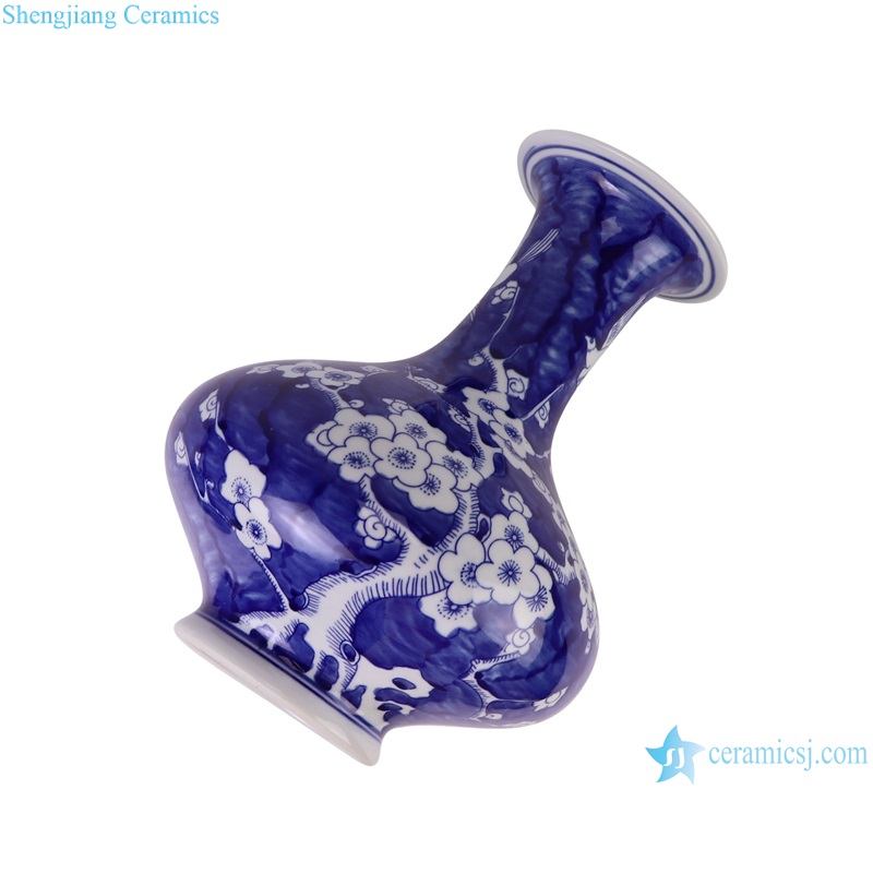RYCI73-A Dark blue glazed Ice plum pattern Flat belly Ceramic Tabletop Vase decoration--lay down