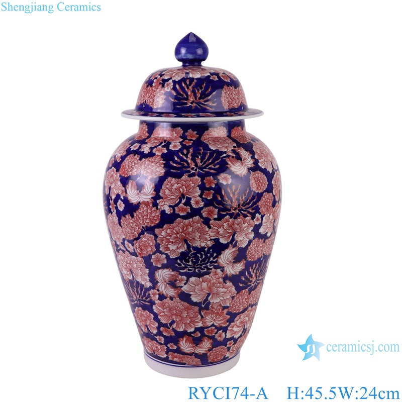 RYCI74-A Jingdezhen Porcelain underglazed red full flower pattern ceramic ginger jars