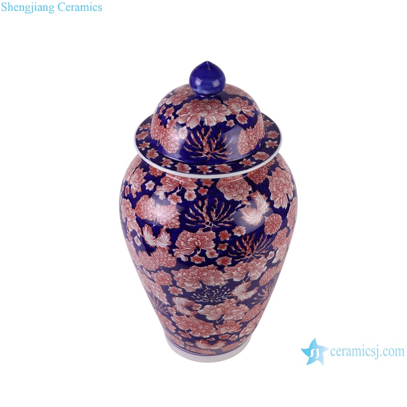 RYCI74-A Jingdezhen Porcelain underglazed red full flower pattern ceramic pot -- vertical view