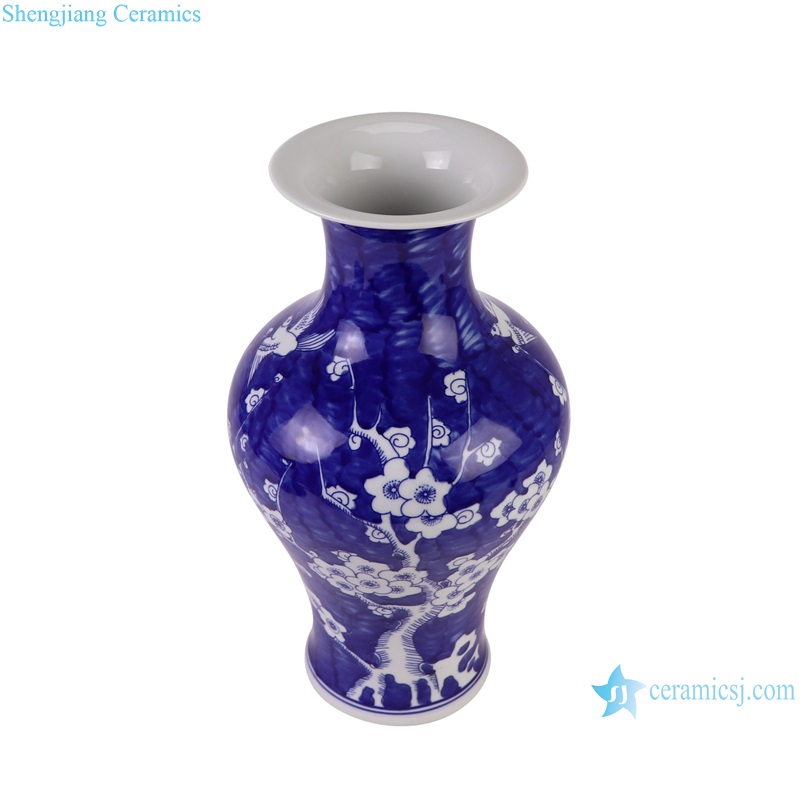 RYCI75-A Dark blue glazed Porcelain Ice plum Fishtail Ceramic Vase--vertical view