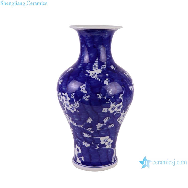 RYCI75-A Dark blue glazed Porcelain Ice plum Fishtail Ceramic Vase--side view