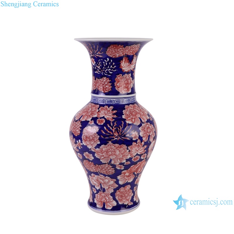 RYCI78-A Porcelain underglazed red full flower pattern Wide mouth Ceramic decorative Vase