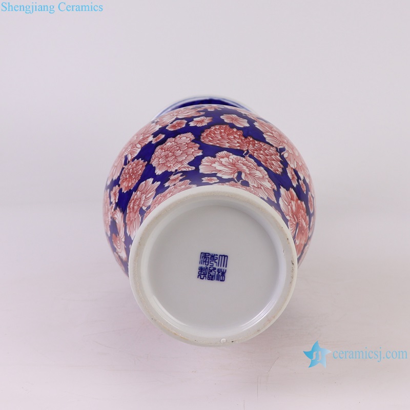 RYCI78-A Porcelain underglazed red full flower pattern Wide mouth Ceramic decorative Vase --bottom view