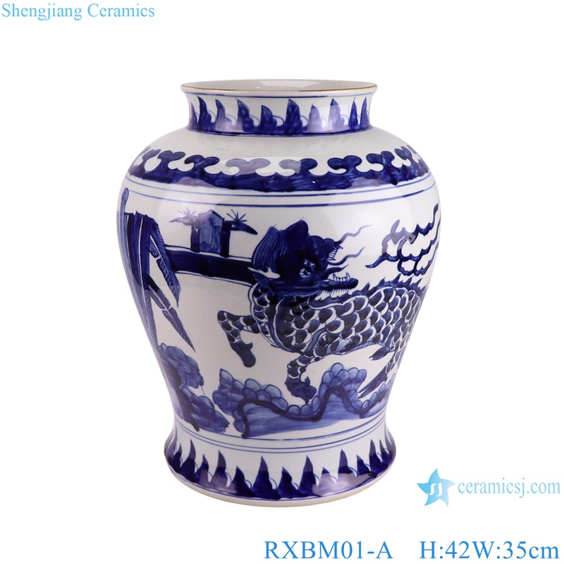 RXBM01-A Antique Porcelain Chinese Kylin Hand painted Unicorn Ceramic Flower Pot