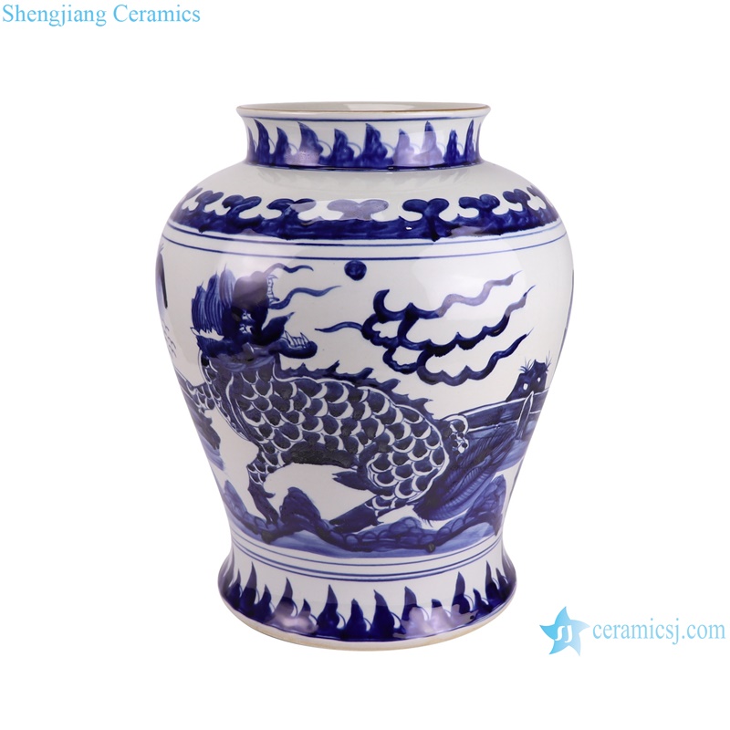 RXBM01-A Antique Porcelain Chinese Kylin Hand painted Unicorn Ceramic Flower Pot--Animal Unicorn