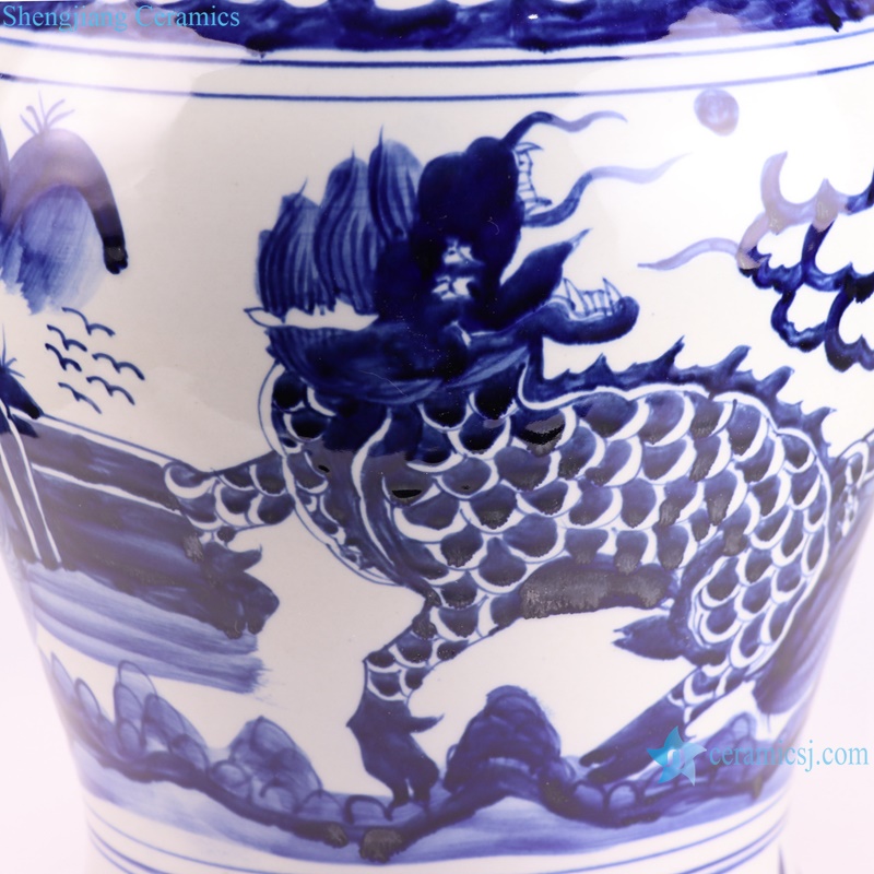 RXBM01-A Antique Porcelain Chinese Kylin Hand painted Unicorn Ceramic Flower Pot-- closer view
