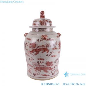 RXBN06-B-S high quality hand painted underglazed red animal lion pattern medium size porcelain temple jar