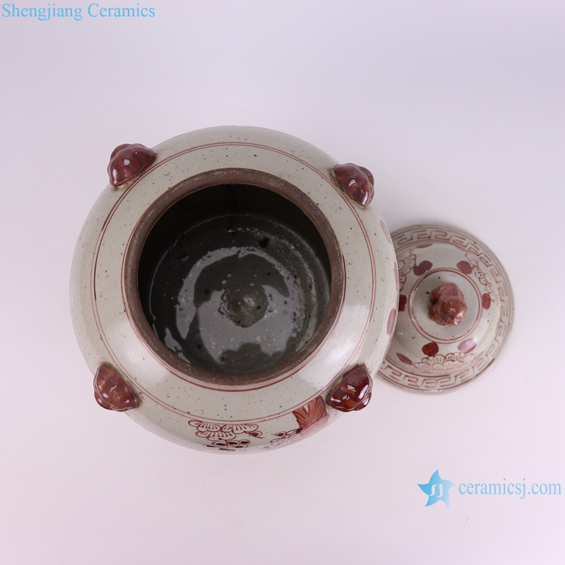 RXBN06-C-S high quality hand painted underglazed red flower and birds pattern medium size porcelain temple jar