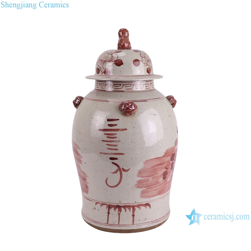 RXBN06-C-S high quality hand painted underglazed red flower and birds pattern medium size porcelain temple jar