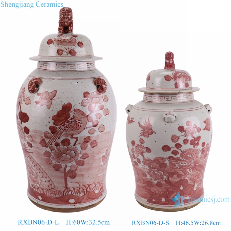 RXBN06-D-L-S high quality hand painted antique underglazed red flower and birds pattern big sizes porcelain ginger jar