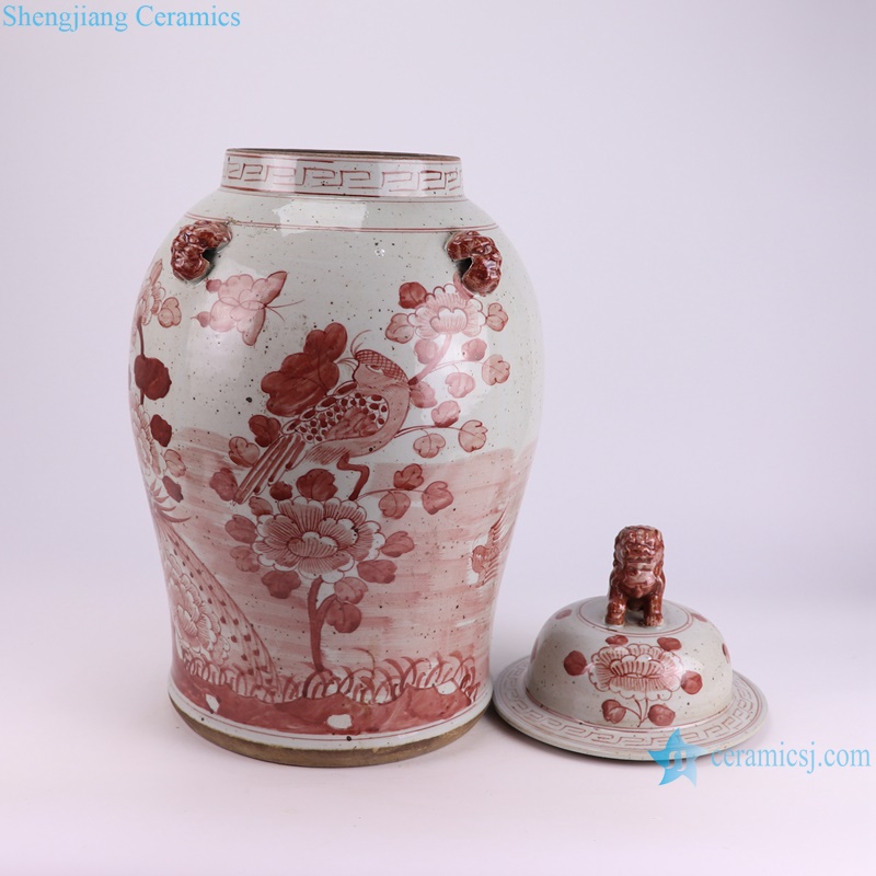 RXBN06-D-L-S high quality hand painted antique underglazed red flower and birds pattern big and small sizes porcelain ginger jar