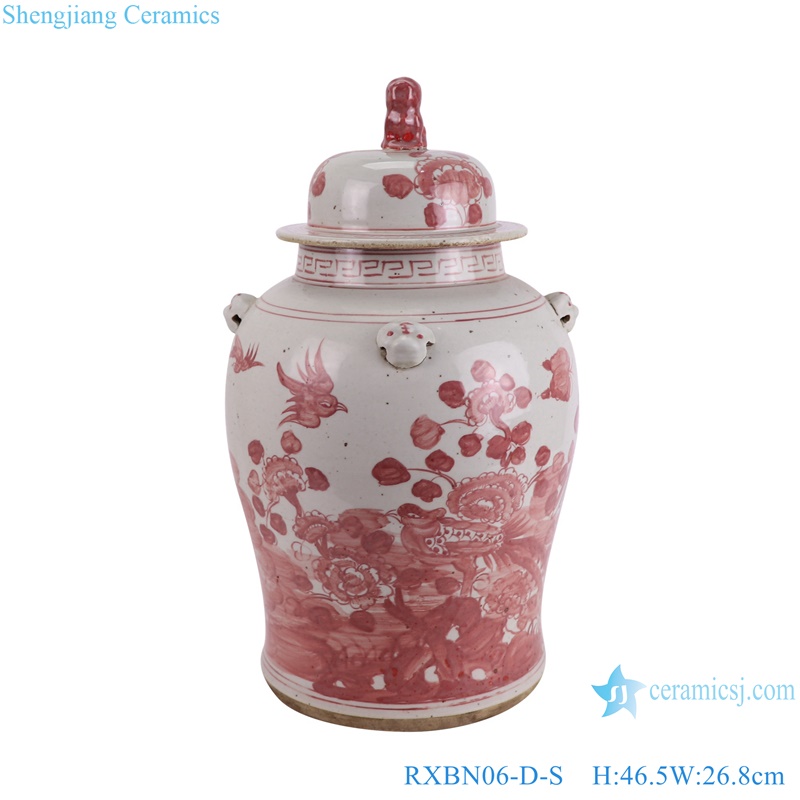 RXBN06-D-L-S high quality hand painted antique underglazed red flower and birds pattern small sizes porcelain ginger jar