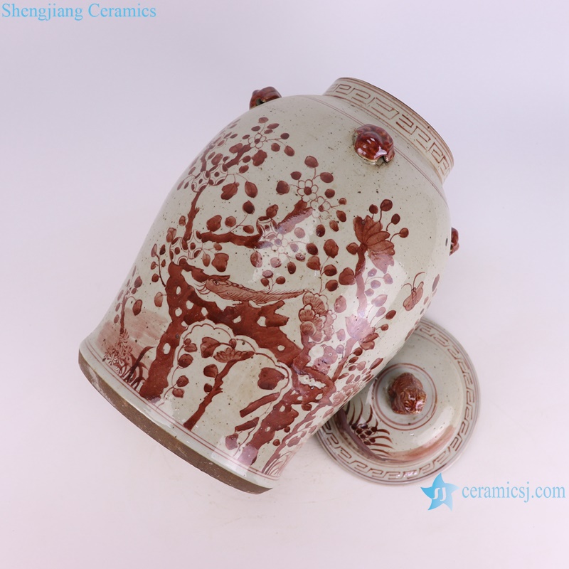 RXBN06-E-S high quality hand painted antique underglazed red lotus and blossom pattern porcelain ginger jar