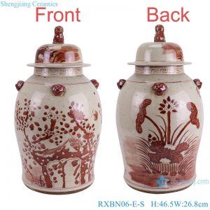 RXBN06-E-S high quality hand painted antique underglazed red lotus and blossom pattern porcelain ginger jar