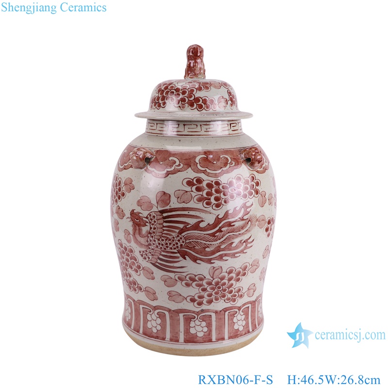 RXBN06-F-S high quality hand painted antique underglazed red phoenix and peony pattern porcelain ginger jar