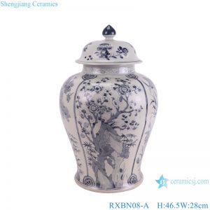 RXBN08-A chinese traditional antique high quality hand painted grey and white flower and tree pattern porcelain ginger jar