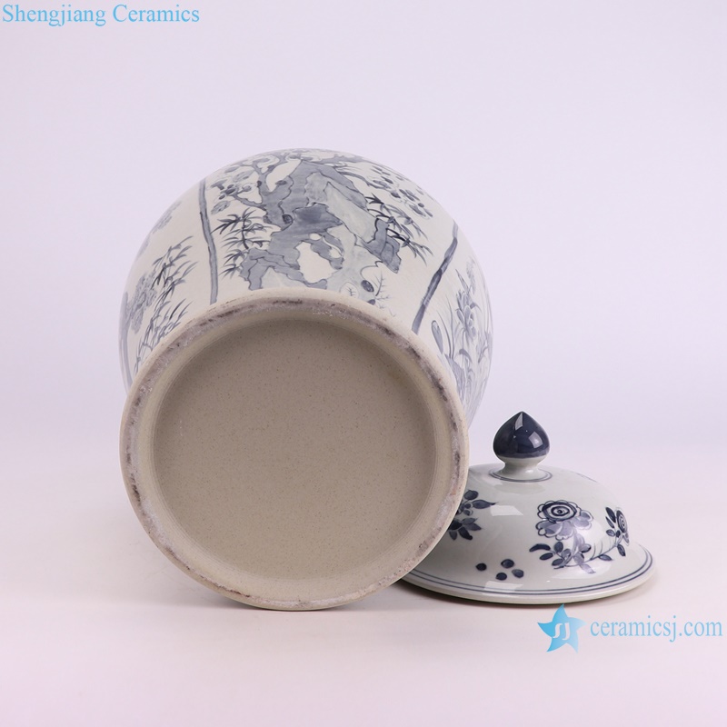 RXBN08-A chinese traditional antique high quality hand painted grey and white flower and tree pattern porcelain ginger jar