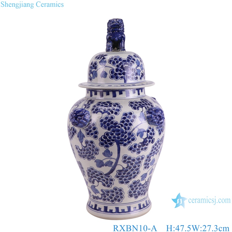 RXBN10-A chinese traditional antique high quality hand painted blue and white grape pattern porcelain ginger jar
