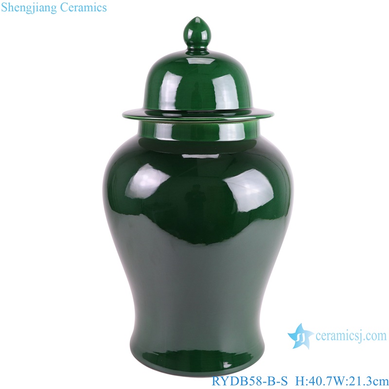 RYDB58-B-S Shiny Dark Solid Green color Glazed Porcelain Lidded Jars Vase