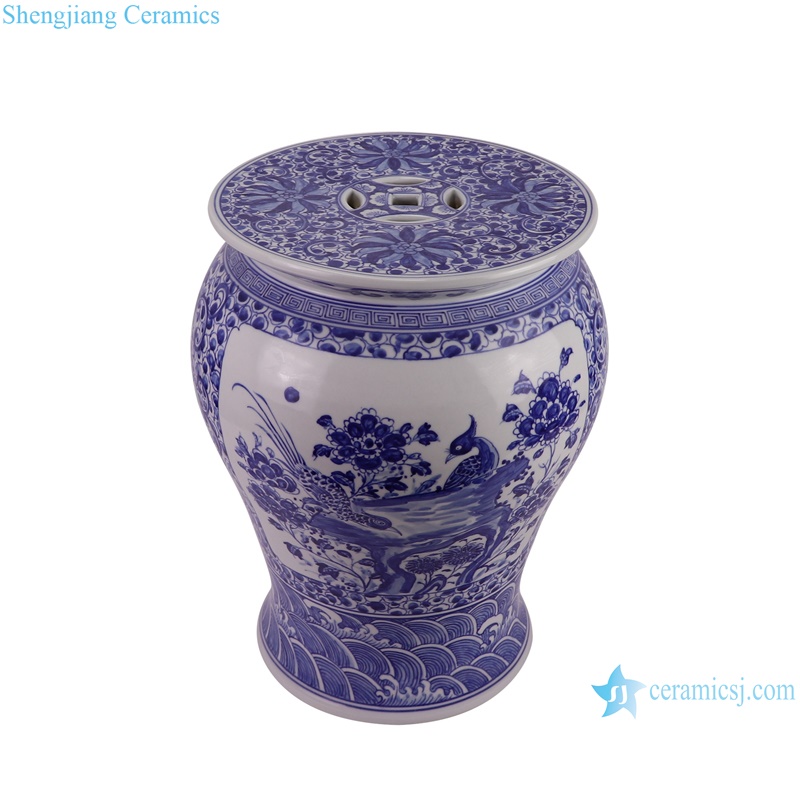 RYLL49 blue and white flower and bird pattern ceramic garden stool