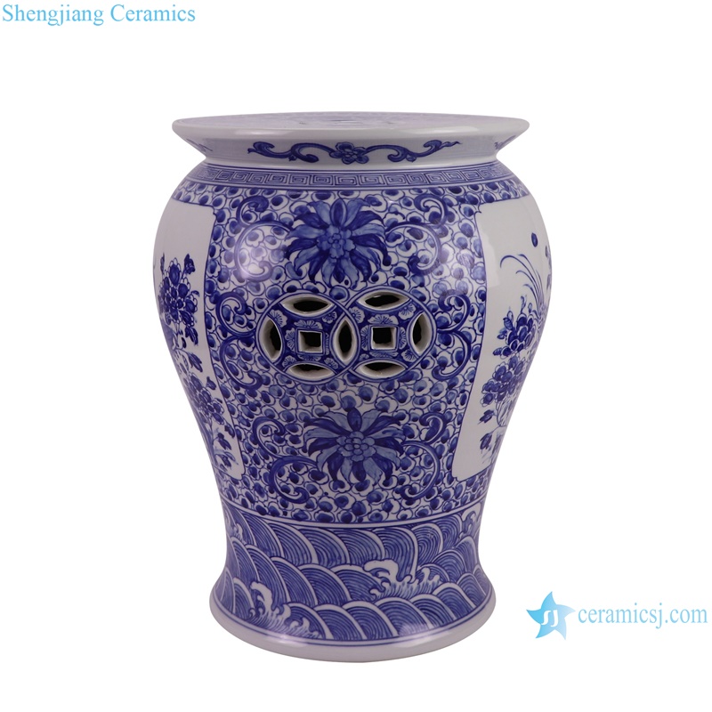 RYLL49 blue and white flower and bird pattern ceramic garden stool