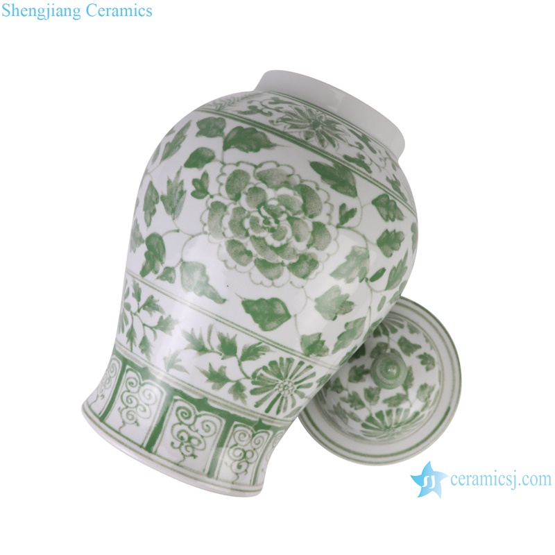 RYNQ277 new beautiful green flower pattern medium size porcelain jar