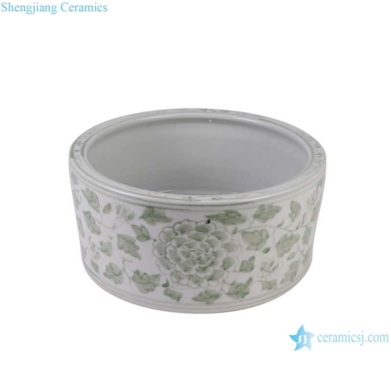 RYNQ278 green color flower pattern straight porcelain writing-brush washer