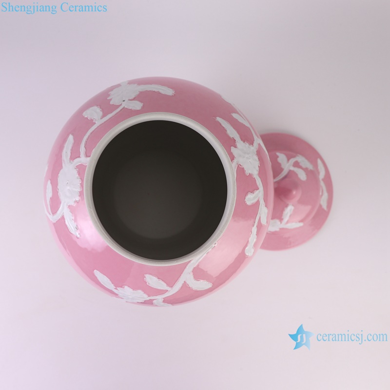 RYNQ279 new beautiful pink ground white flower pattern medium size porcelain jar