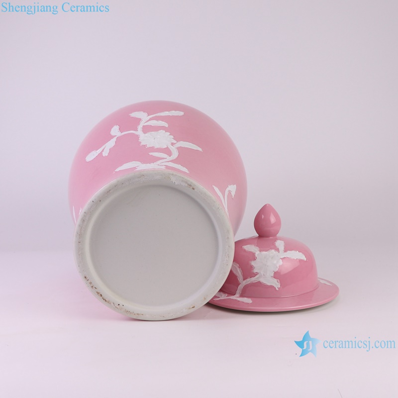 RYNQ279 new beautiful pink ground white flower pattern medium size porcelain jar