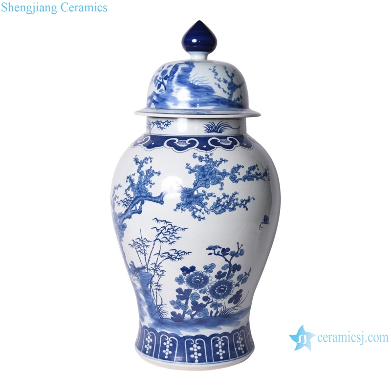 RYVM40 Flower and Bird Pattern Ceramic Pot Porcelain Ginger Jars-side view