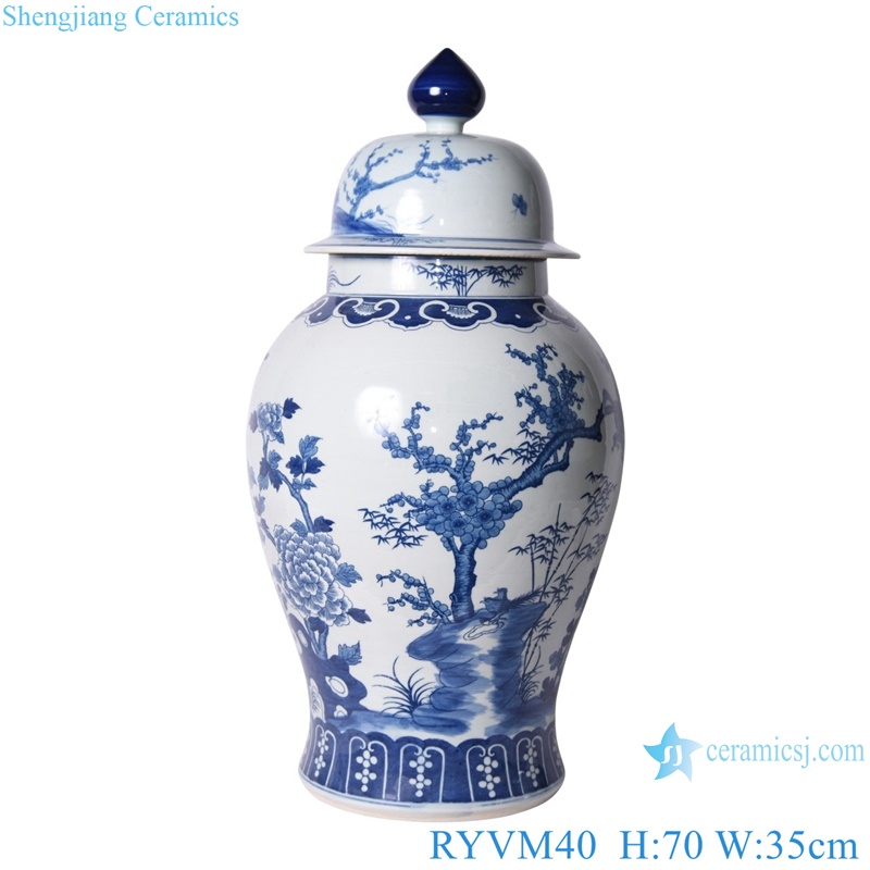 RYVM40 Flower and Bird Pattern Ceramic Pot Porcelain Ginger Jar