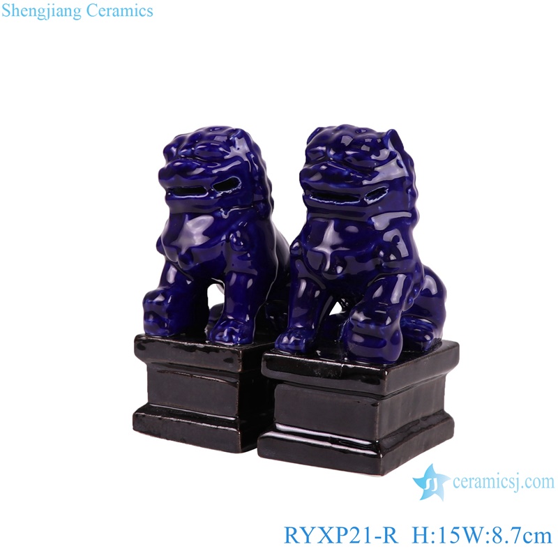 RYXP21-R a pair deep blue ceramic pug dog 