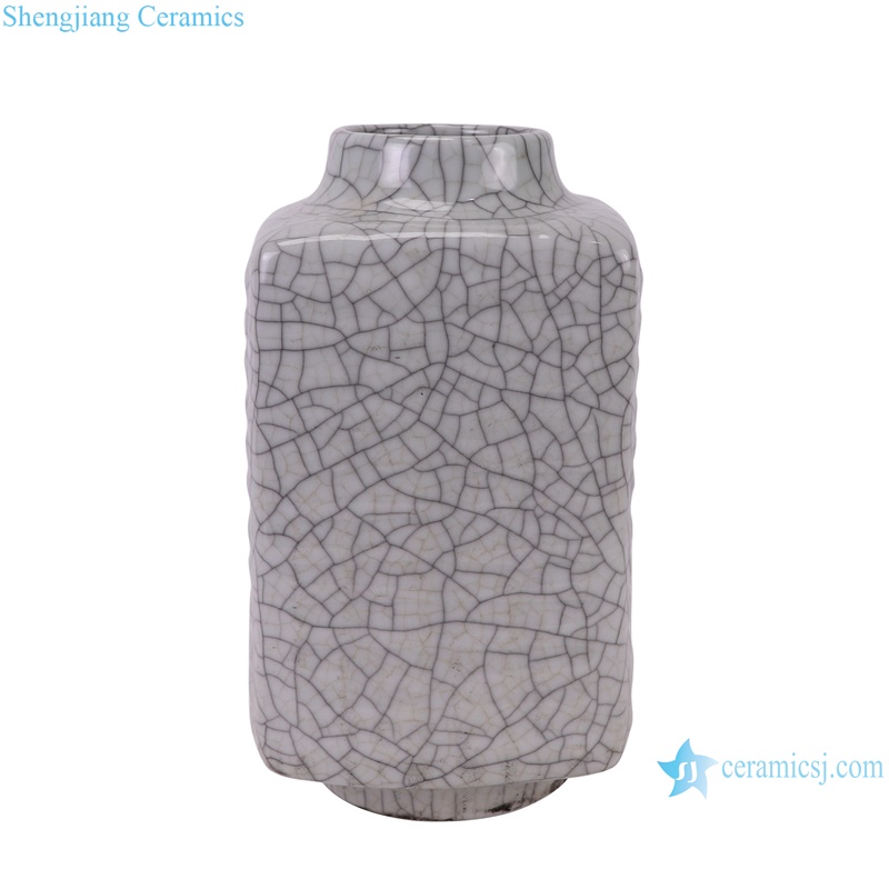 RYZR06 Antique Crack Design glazed square Shape Ceramic Flower Vase--side view