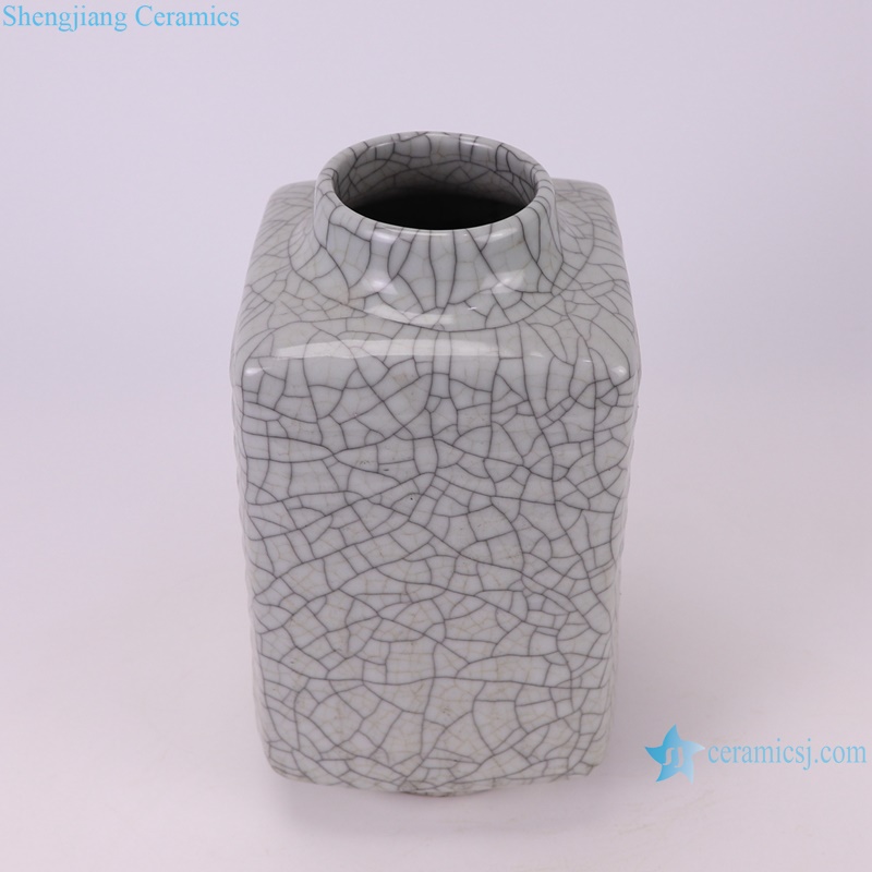RYZR06 Antique Crack Design glazed square Shape Ceramic Flower Vase--vertical view