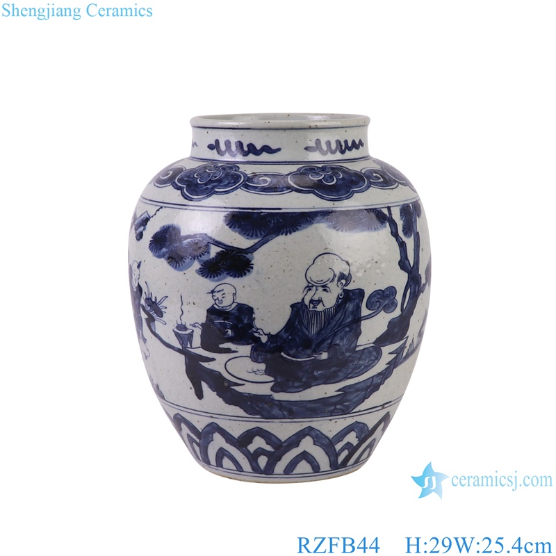 RZFB44 hand painted blue and white figurine pattern ceramic small tank