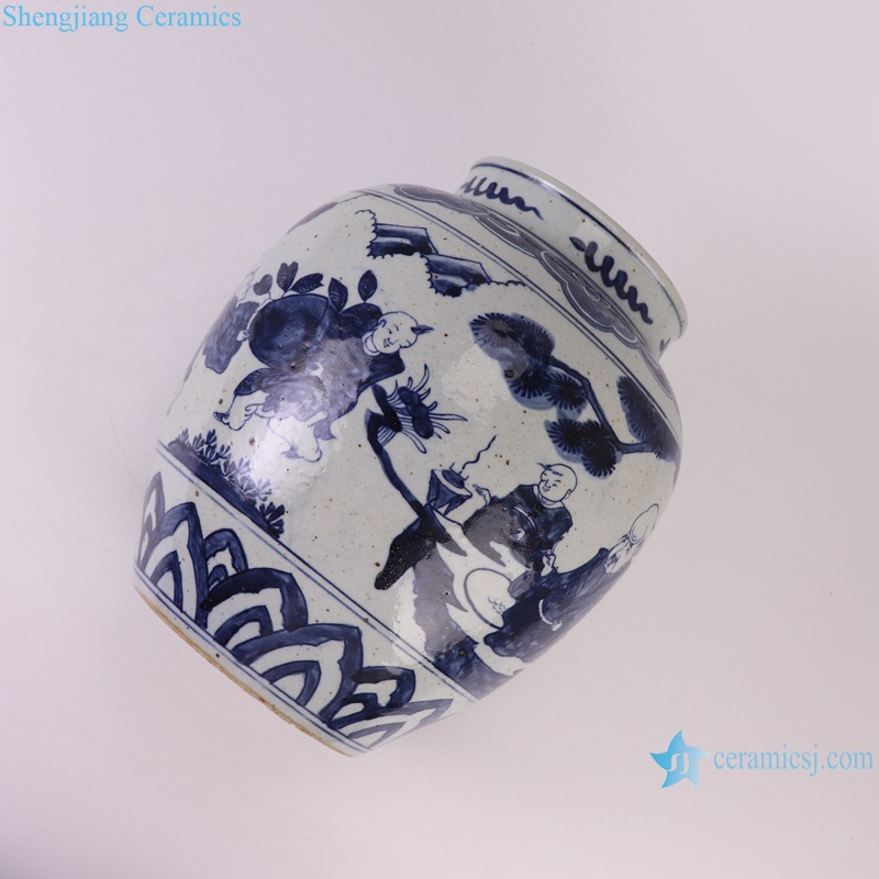 RZFB44 hand painted blue and white figurine pattern ceramic small tank
