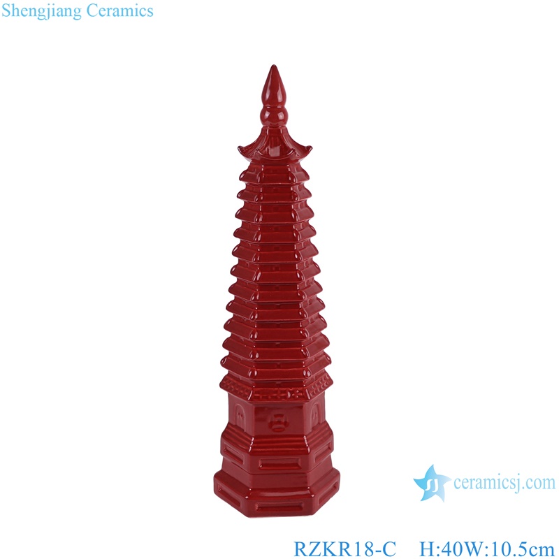 RZKR18-C Antique solid color Blue Green Red Ceramic Pagoda Statues Sculpture --Red color