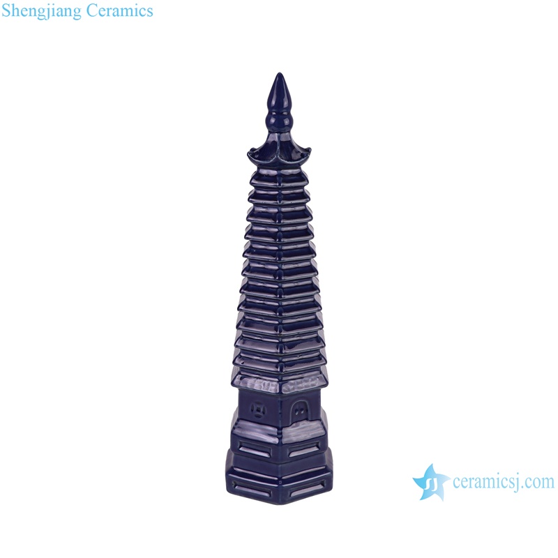RZKR18-D Antique solid color Blue Green Red Ceramic Pagoda Statues Sculpture --Blue color side view